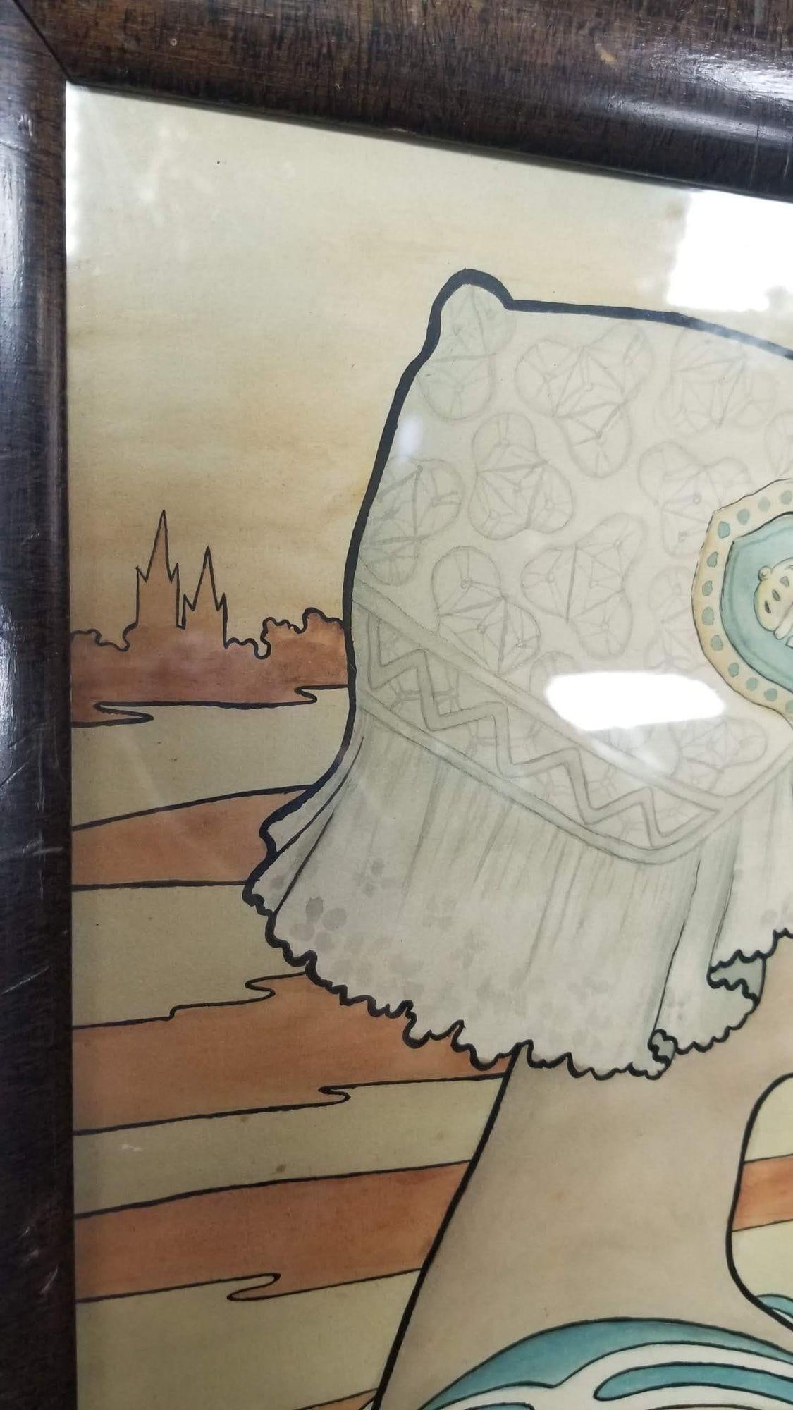 Framed Original 1909 Lithograph "Queen Wilhelmina" by P. Shepard - 3