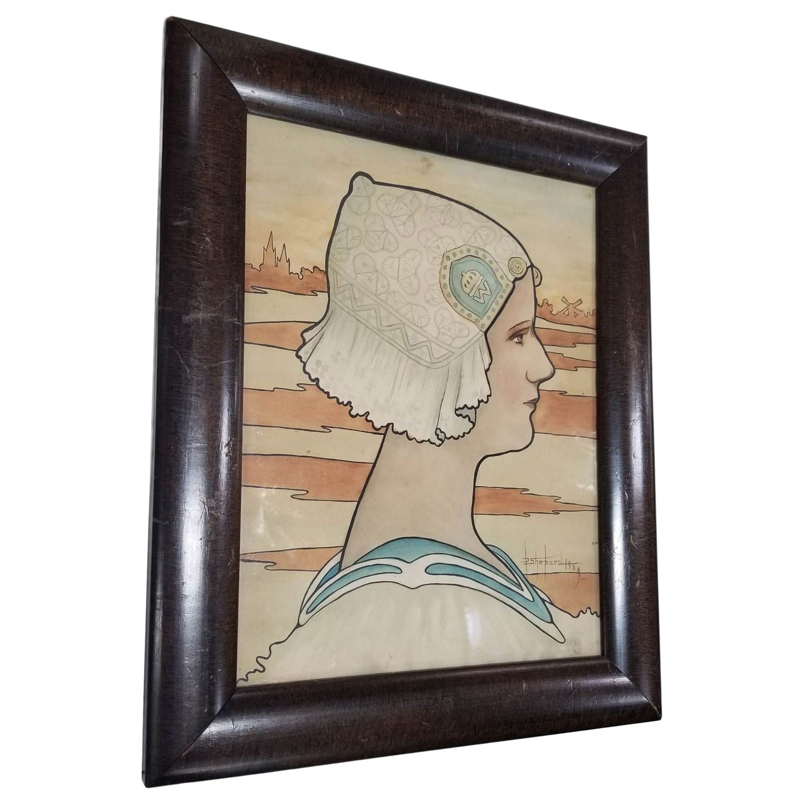 Framed Original 1909 Lithograph "Queen Wilhelmina" by P. Shepard - 7