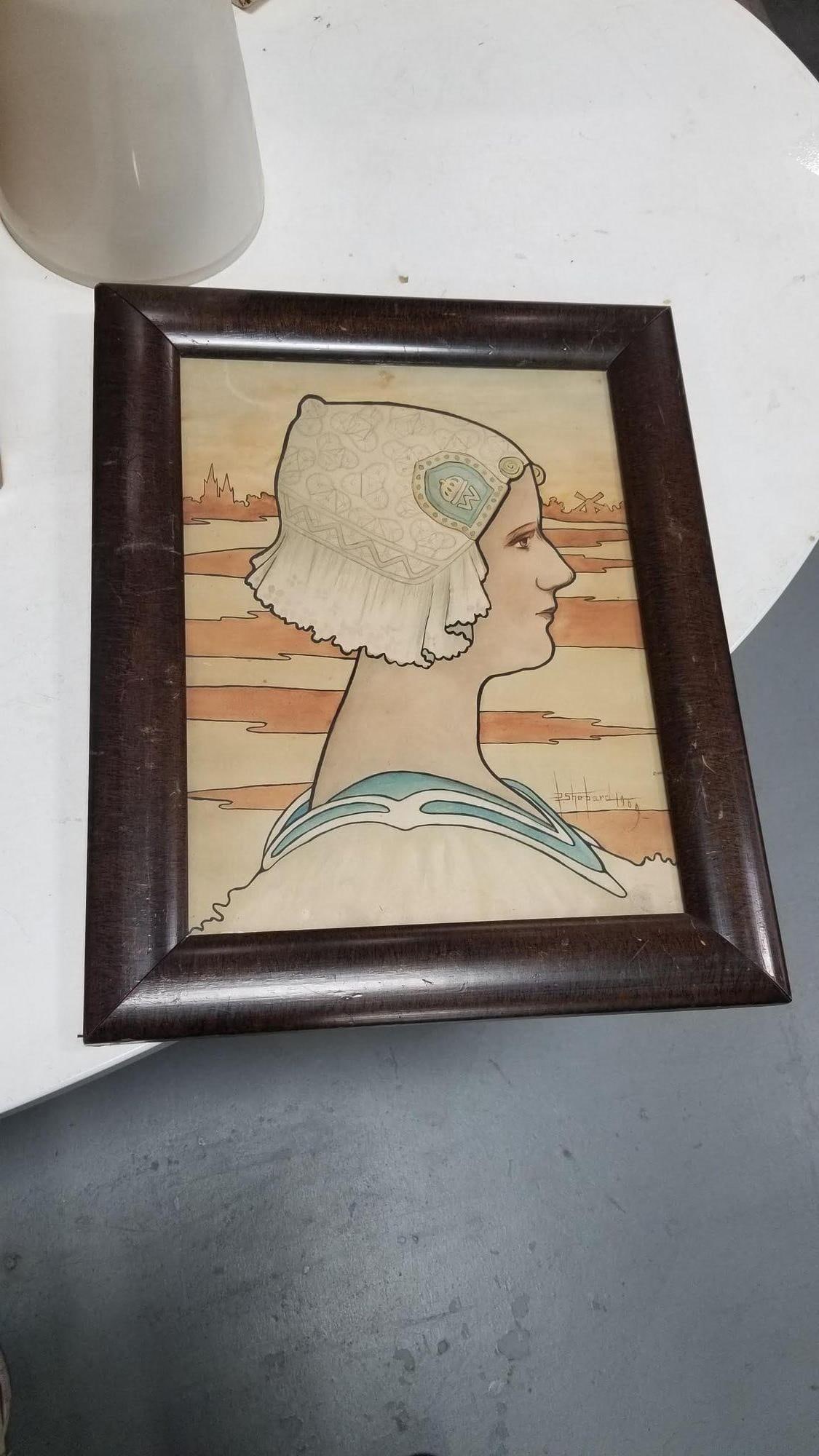 Framed Original 1909 Lithograph "Queen Wilhelmina" by P. Shepard - 8