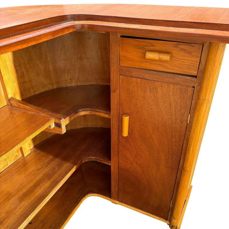 Restored Stacked Rattan & Mahogany L-Shaped Corner Bar - 12