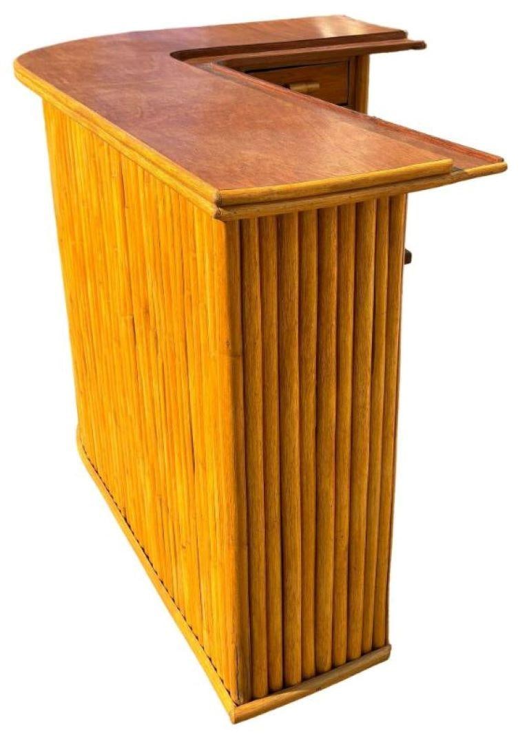 Restored Stacked Rattan & Mahogany L-Shaped Corner Bar - 9