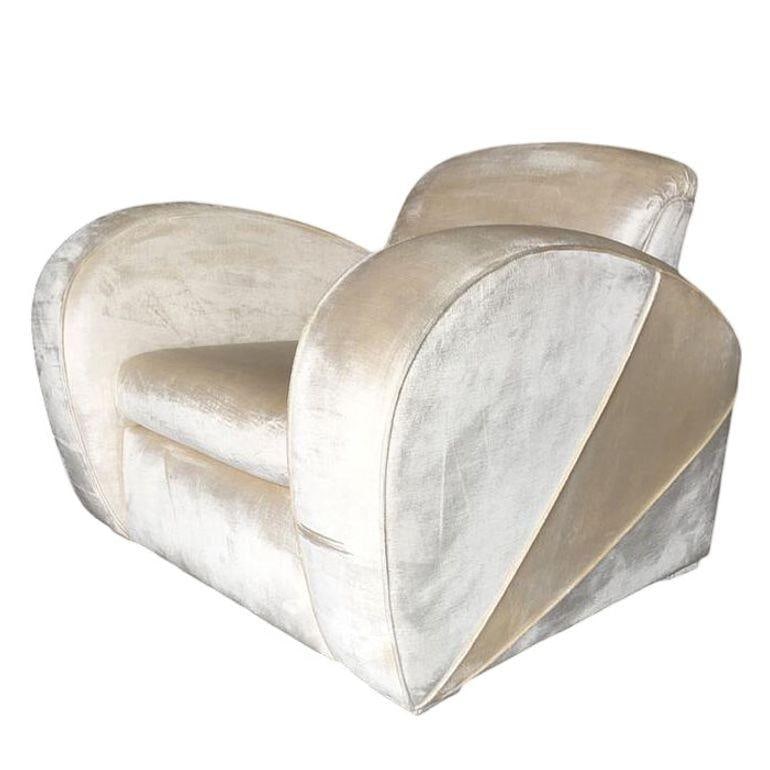 Art Deco Pearl White Mohair Jazz Club Chair with Speed Arms - 9