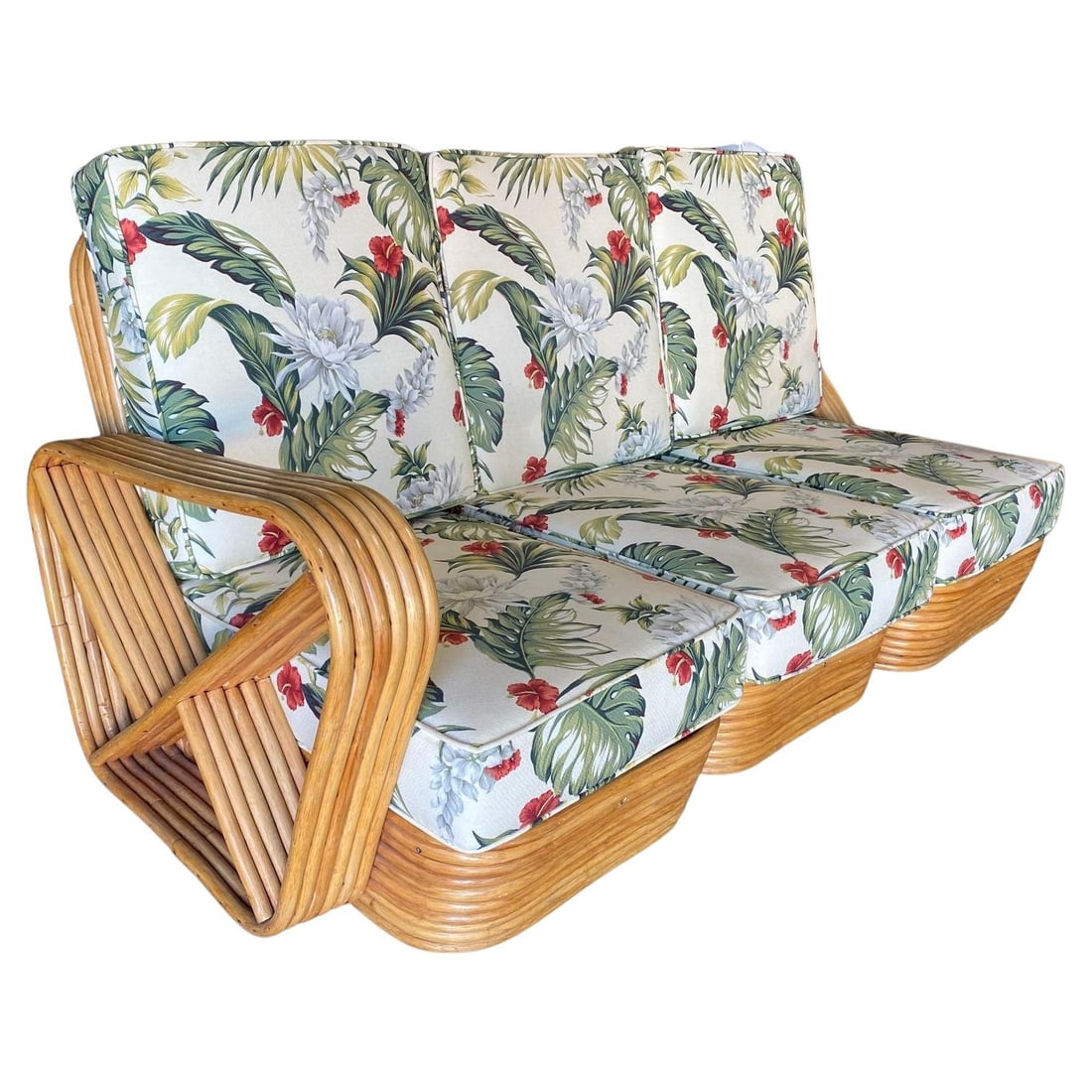 Restored Mid Century Six-Strand Square Pretzel Three-Seat Sectional Sofa - 13