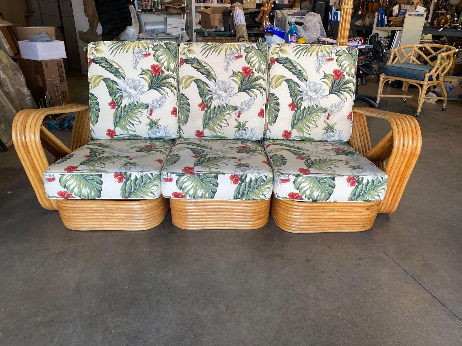 Restored Mid Century Six-Strand Square Pretzel Three-Seat Sectional Sofa - 14