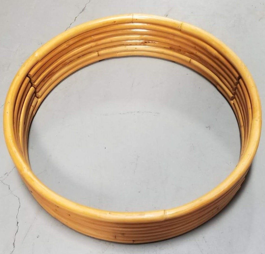 Restored Rattan Mid-Century Circular Rattan Wall Shelf W/ Glass Shelves - 4