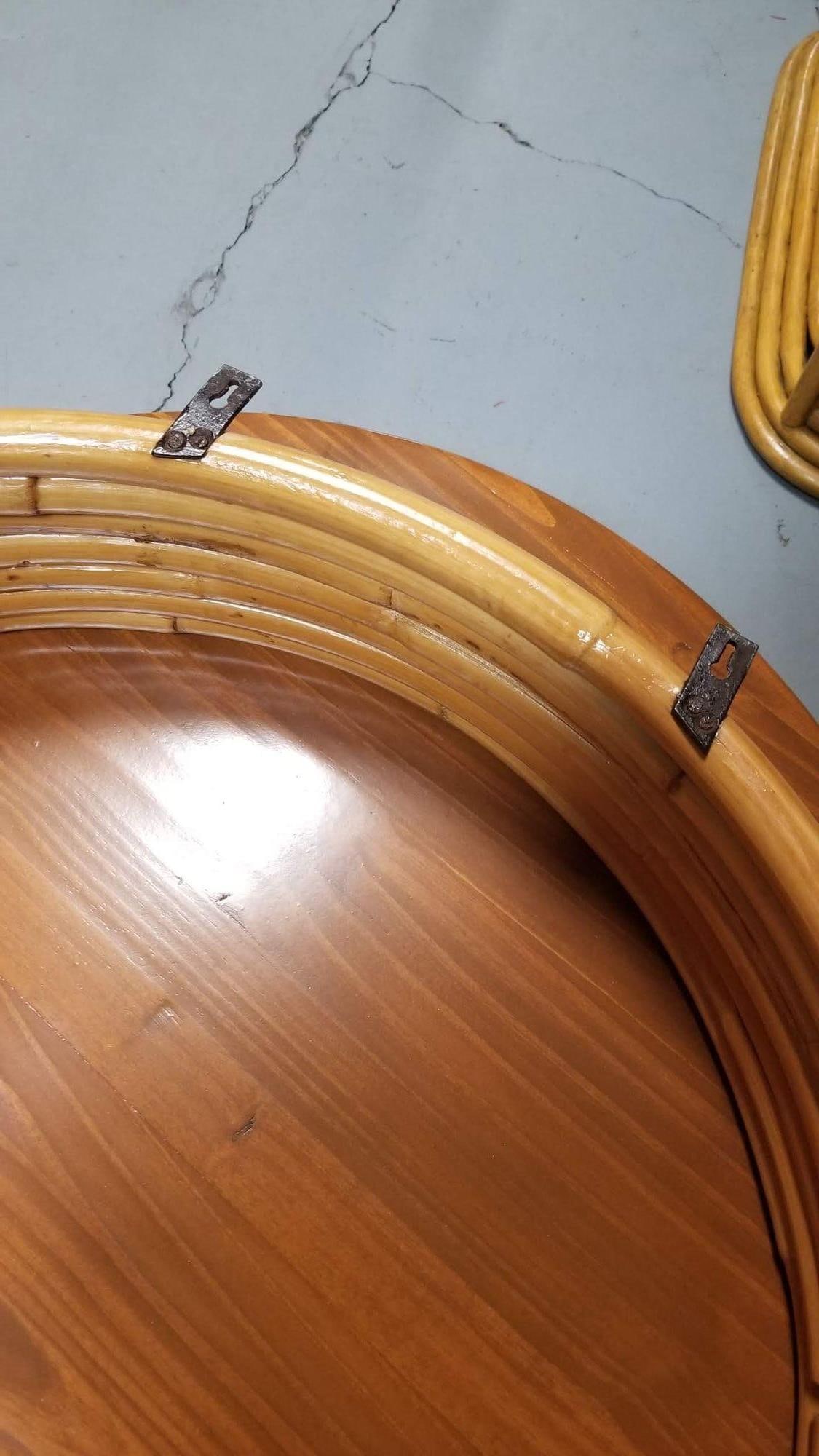 Restored Rattan Mid-Century Circular Rattan Wall Shelf W/ Glass Shelves - 5