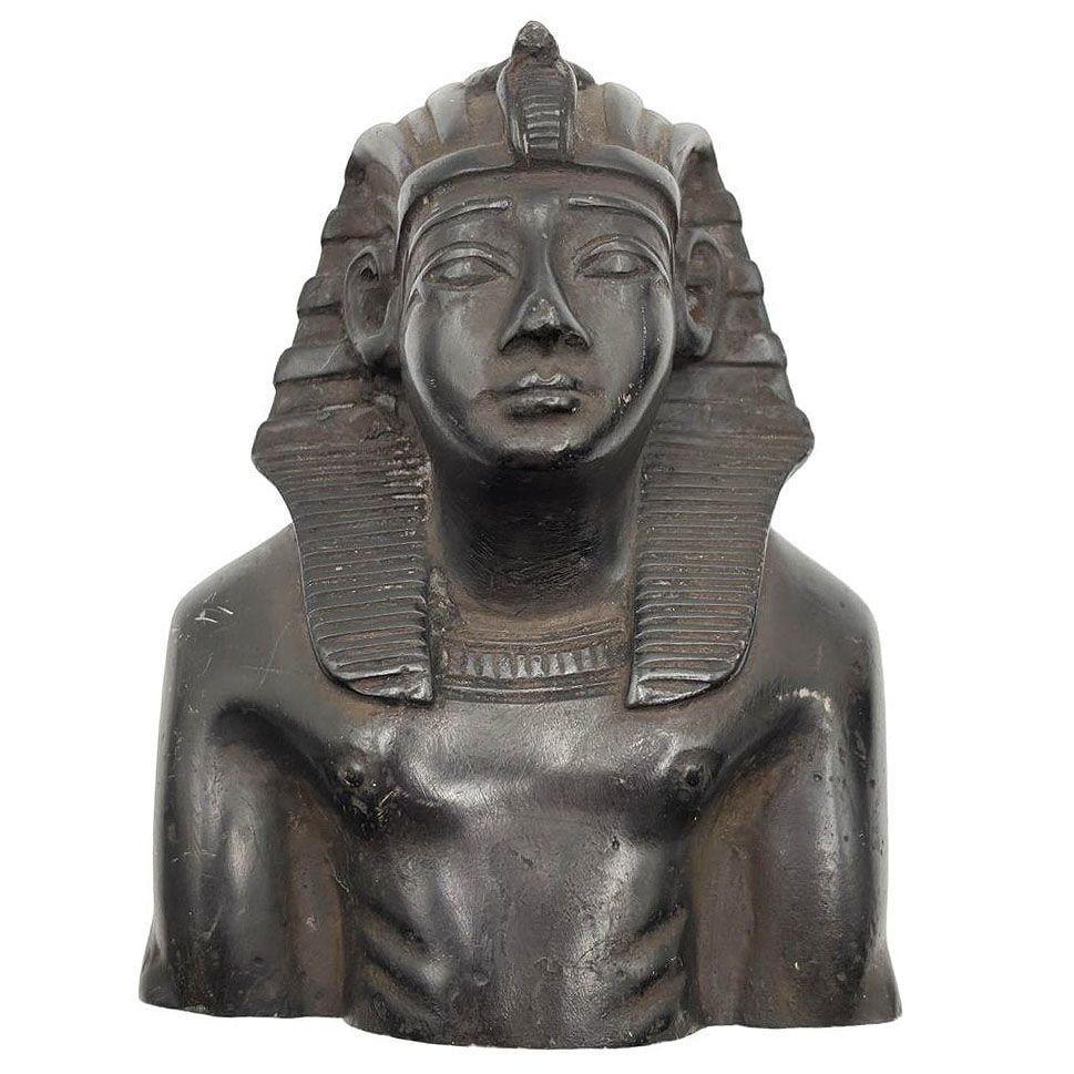 Hand Carved Ebony Wood King Tut Tutankhamen Pharaoh Bust Book Ends Signed 1974 - 13