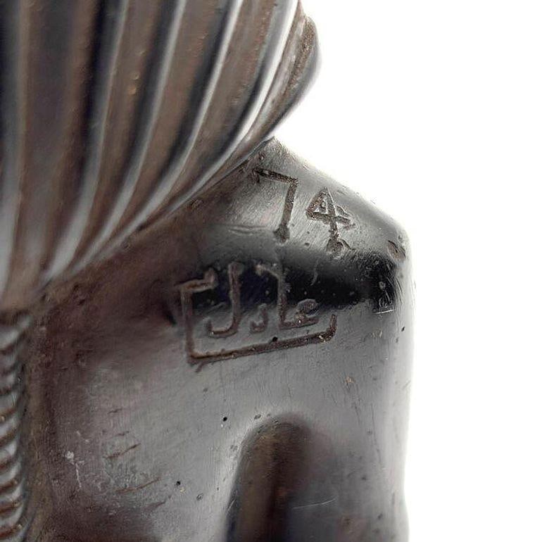 Hand Carved Ebony Wood King Tut Tutankhamen Pharaoh Bust Book Ends Signed 1974 - 5