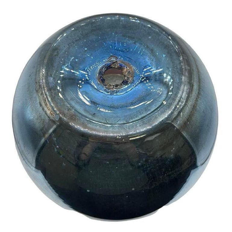 Large 10" Czechoslovakian Art Deco Cobalt Blue Mercury Glass Round Ball Vase - 14