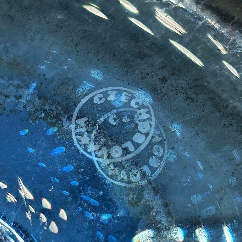 Large 10" Czechoslovakian Art Deco Cobalt Blue Mercury Glass Round Ball Vase - 15