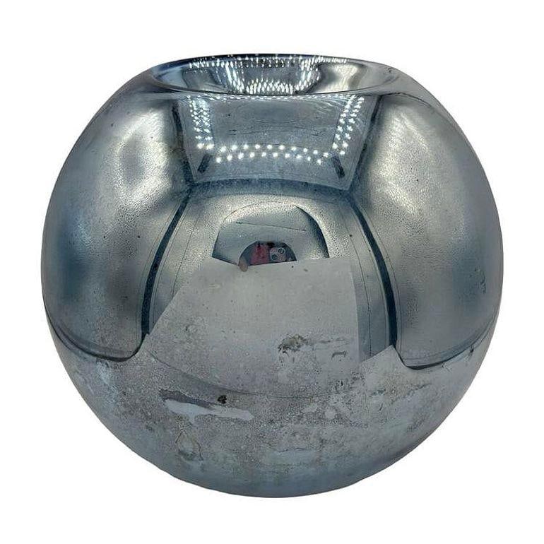 Large 10" Czechoslovakian Art Deco Cobalt Blue Mercury Glass Round Ball Vase - 17