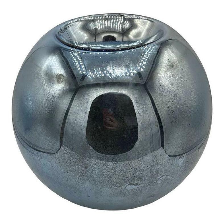 Large 10" Czechoslovakian Art Deco Cobalt Blue Mercury Glass Round Ball Vase - 3