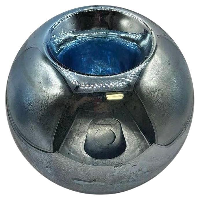 Large 10" Czechoslovakian Art Deco Cobalt Blue Mercury Glass Round Ball Vase - 7