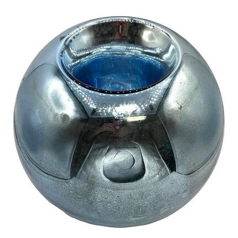 Large 10" Czechoslovakian Art Deco Cobalt Blue Mercury Glass Round Ball Vase - 9