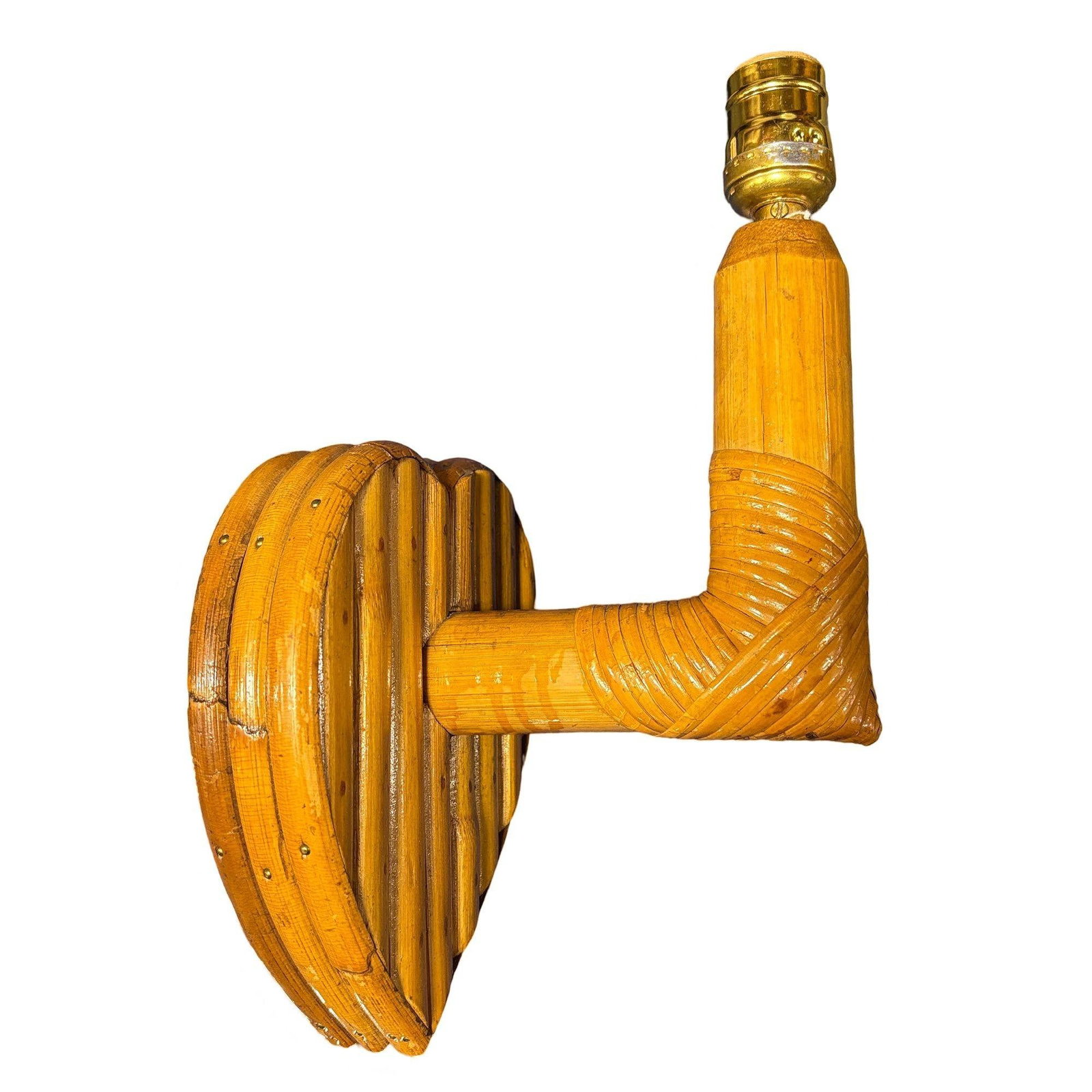 Bespoke Mid-century Split Rattan Heart Shaped Wall Sconce - 18