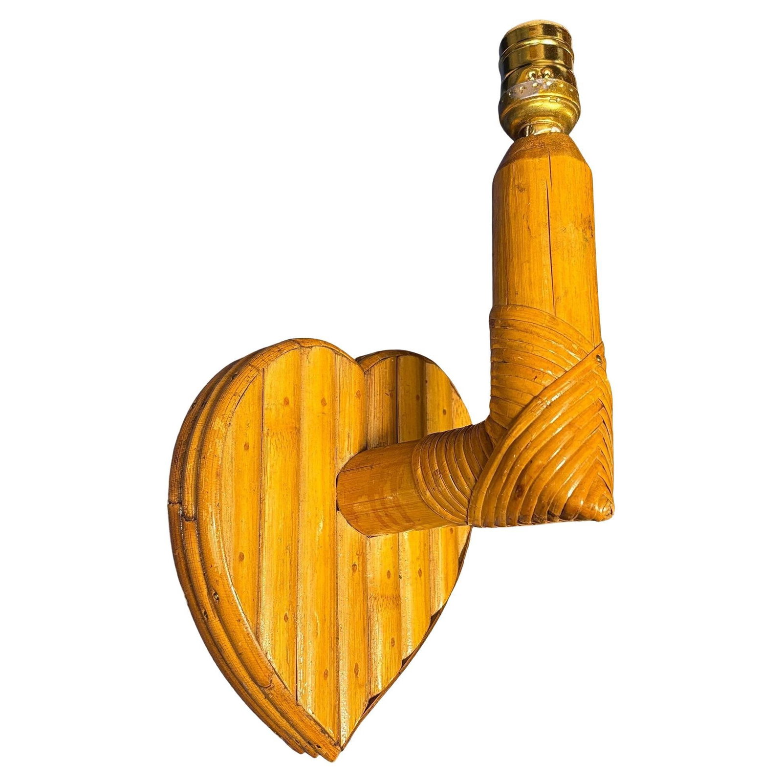 Bespoke Mid-century Split Rattan Heart Shaped Wall Sconce (1 of 19)