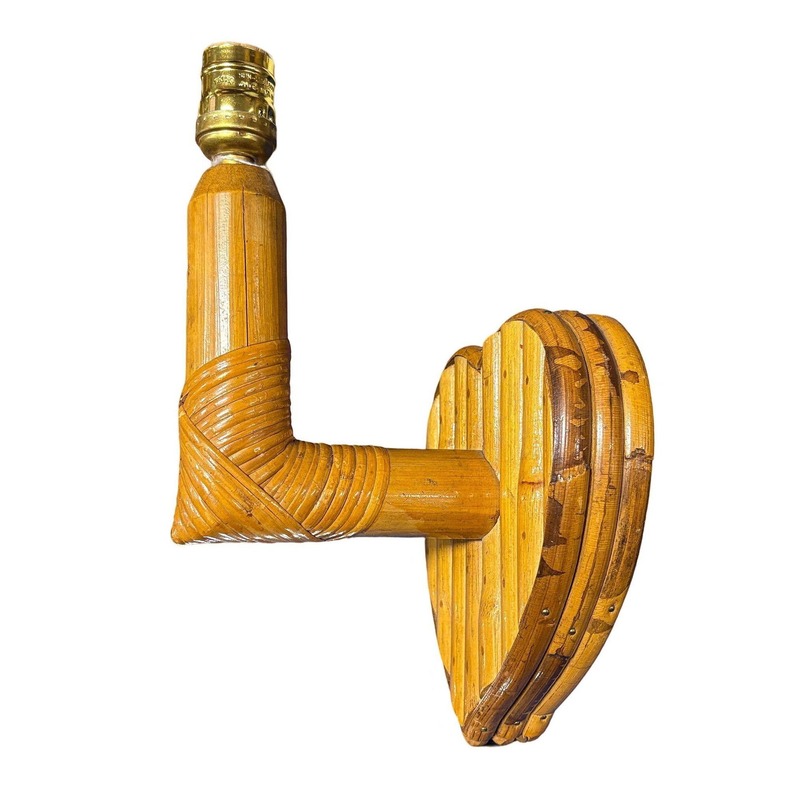 Bespoke Mid-century Split Rattan Heart Shaped Wall Sconce - 5