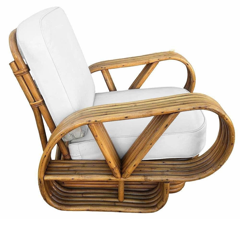 Restored Rattan Five-Strand "Victory Speed" Arm Loungechair w/ Ottoman, Set of 3 - 10