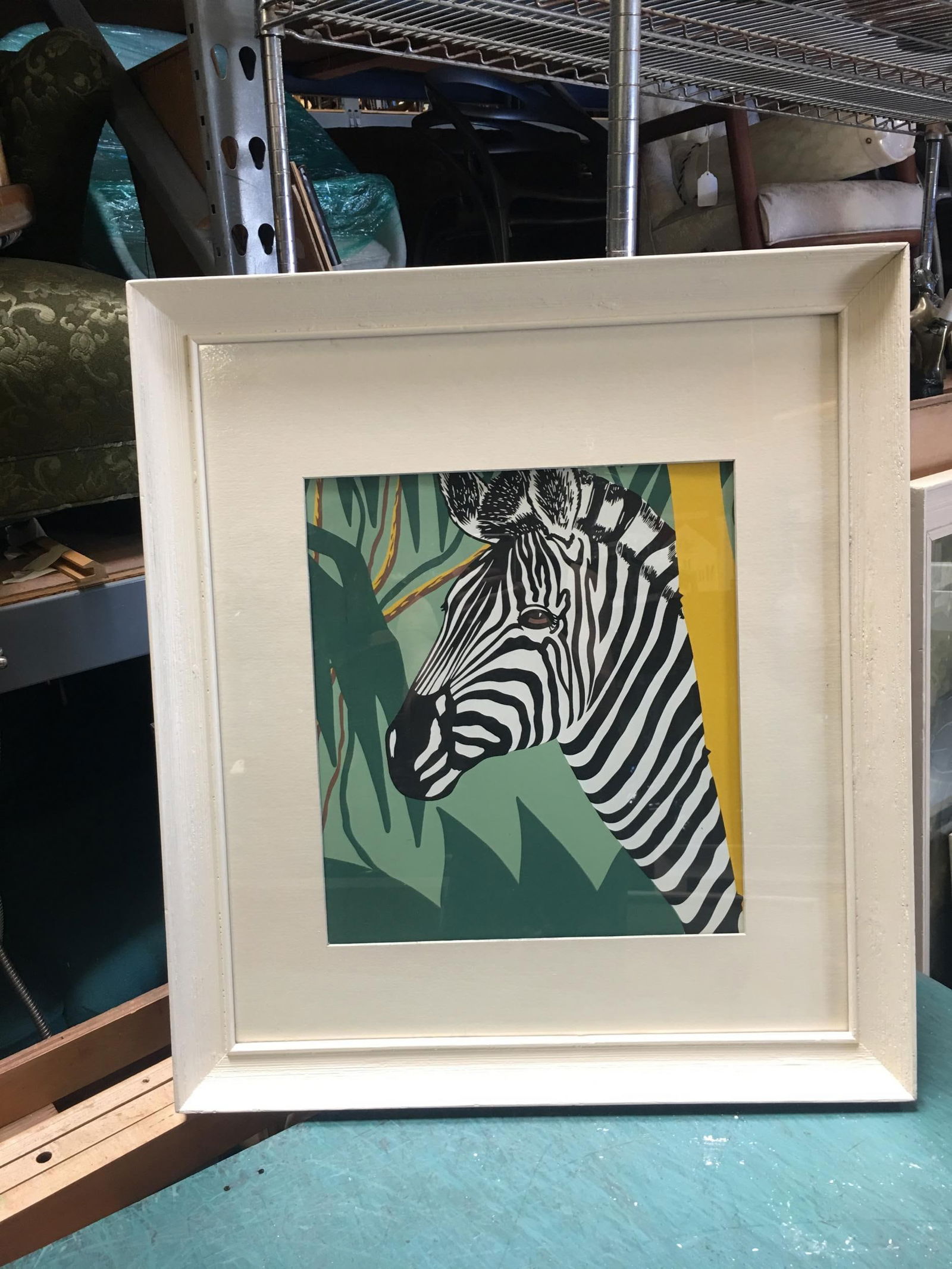 Post War Hawaiian Airbrush Zebra in Original Frame w/ large Mat, Pair - 5