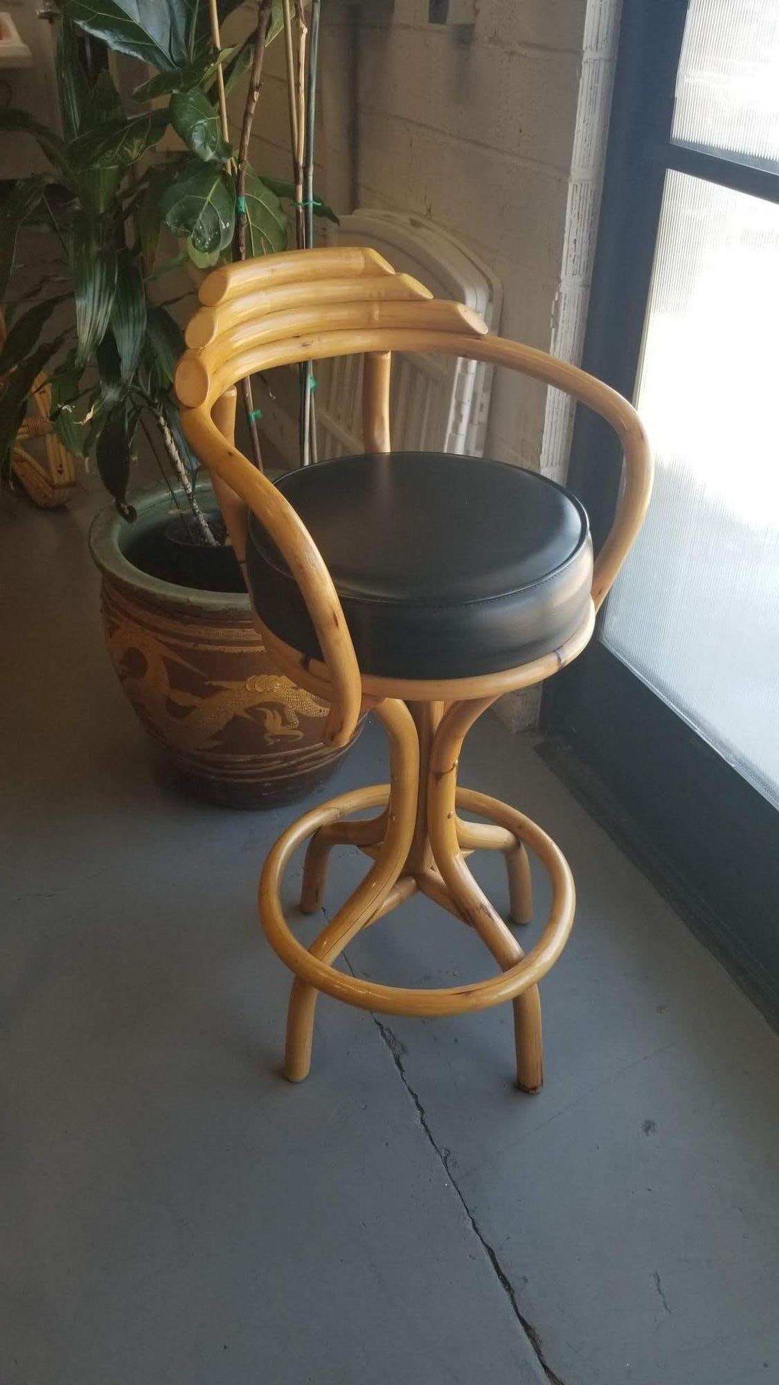 Restored Rattan Single Strand Set of Three Bar Stools - 6