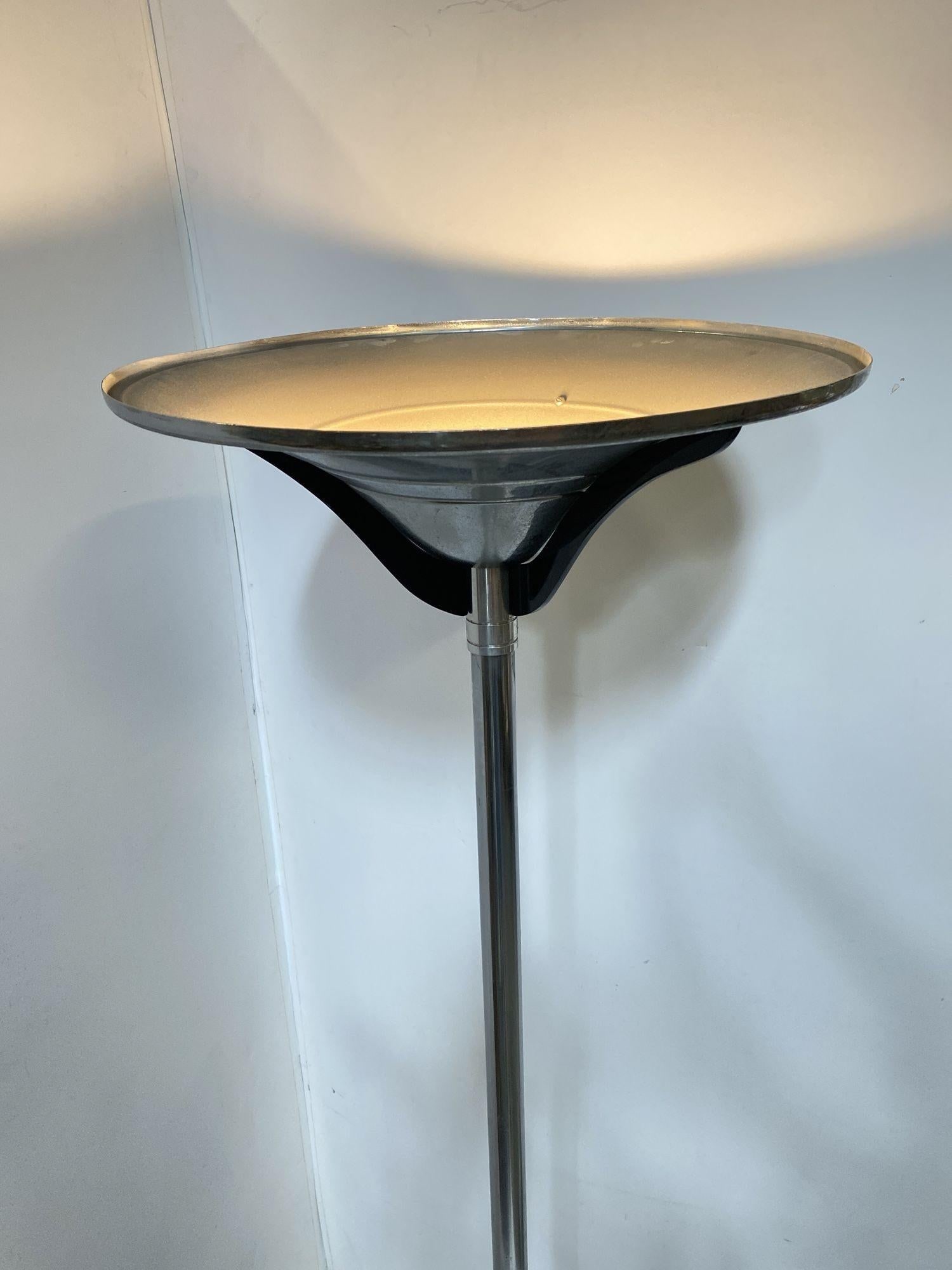 Streamline Chrome Steel Floor Lamp w/ Buttress Braced Saucer Shape - 3