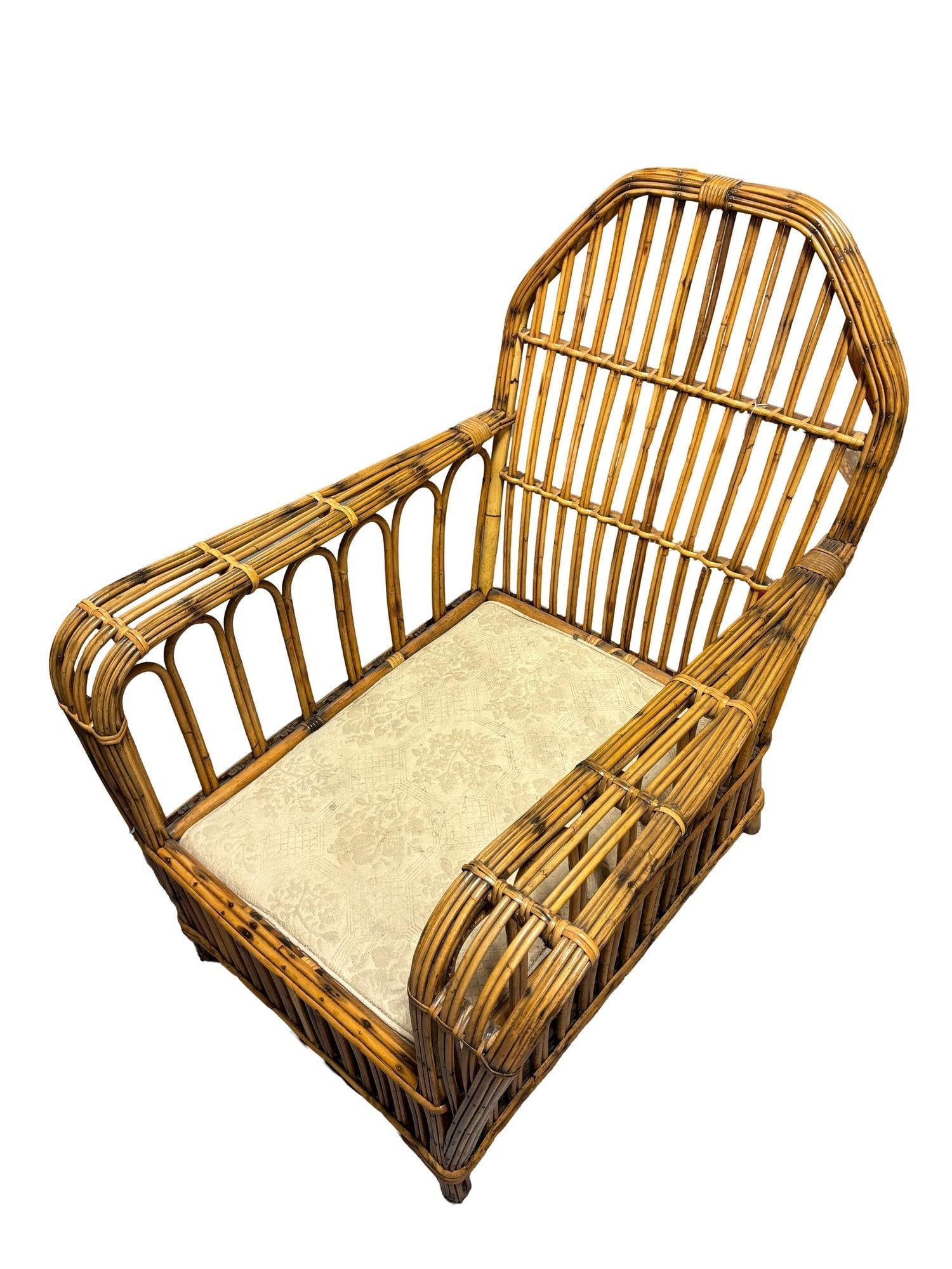 Restored Vintage Art Deco "President's" High Stand Stick Rattan Lounge Chair - 16