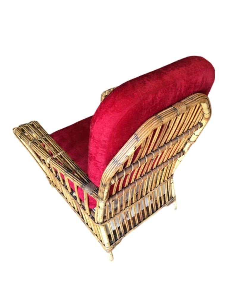 Restored Vintage Art Deco "President's" High Stand Stick Rattan Lounge Chair - 9