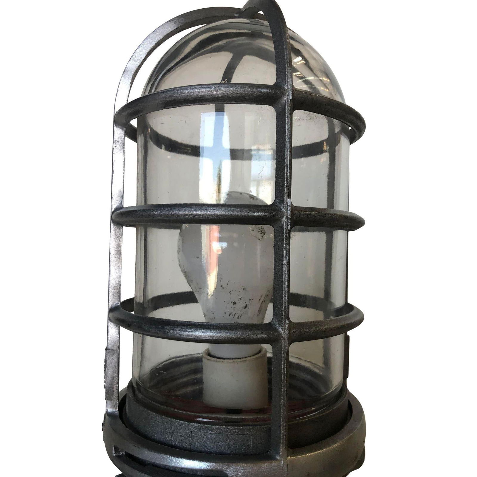 Industrial Iron Caged Marine Vapor Glass Light Fixture - 13