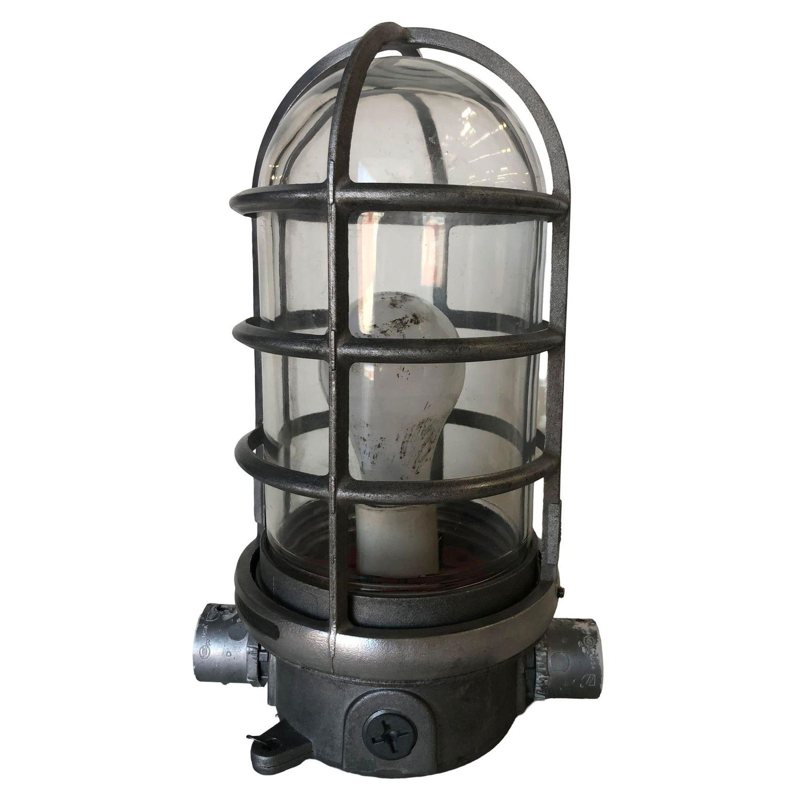 Industrial Iron Caged Marine Vapor Glass Light Fixture - 17