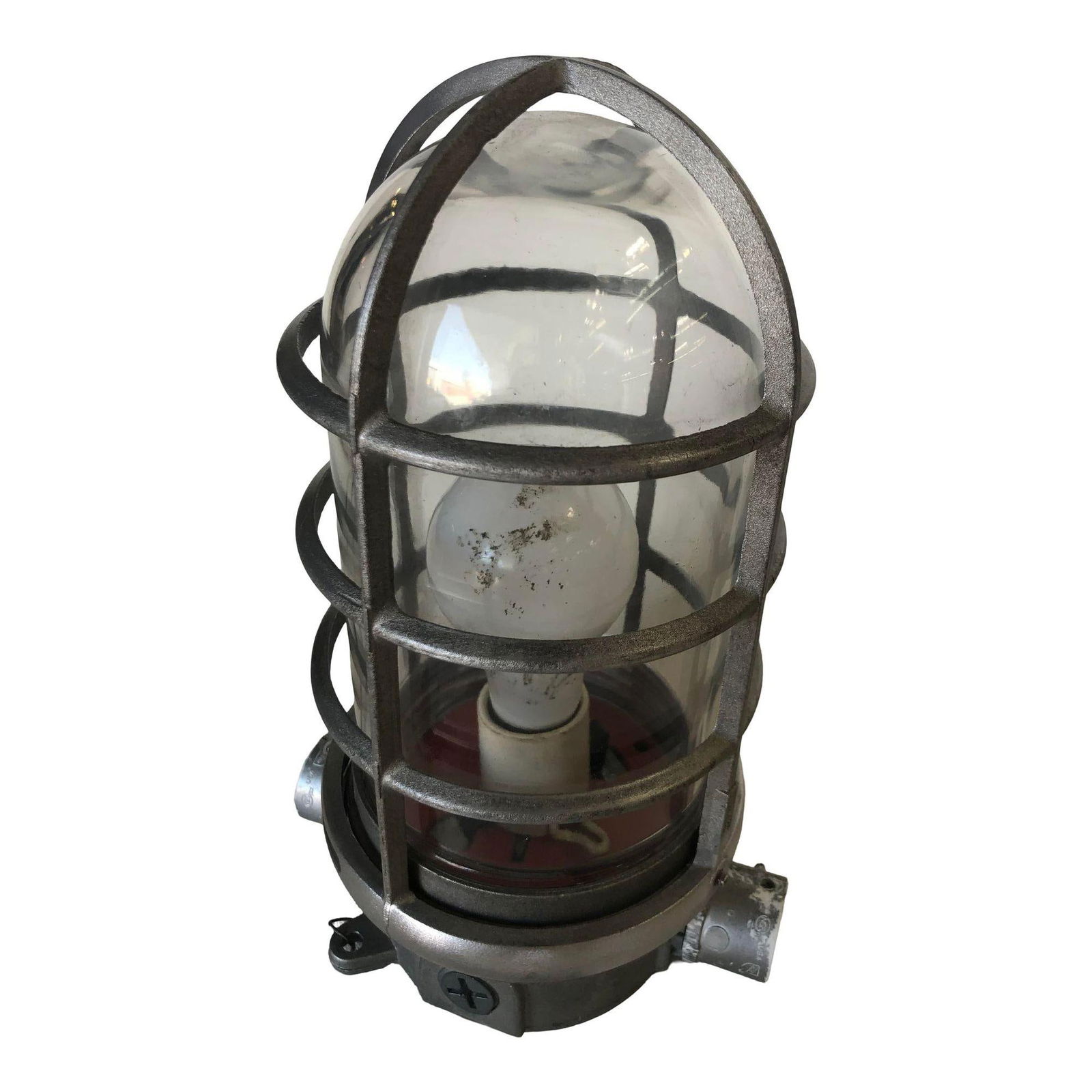 Industrial Iron Caged Marine Vapor Glass Light Fixture - 18