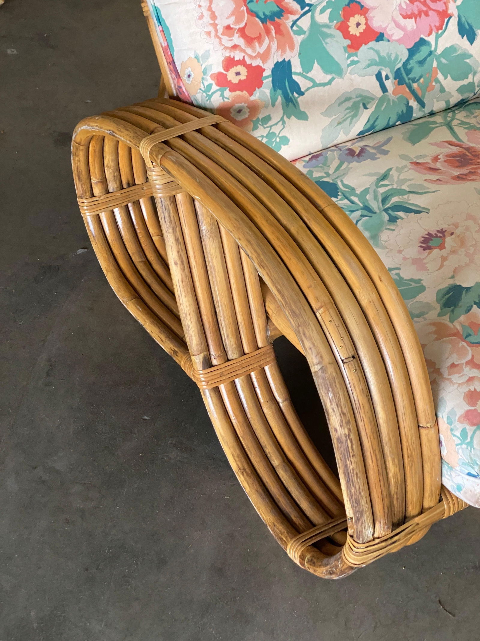 Restored Mid Century 5-Strand Reverse Pretzel Rattan Lounge Chair - 8