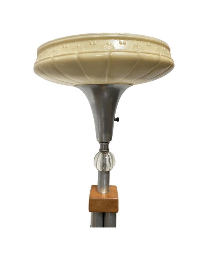 Mid-Century Modern Chrome Blond Maple Stacked Torchiere Floor Lamp - 15