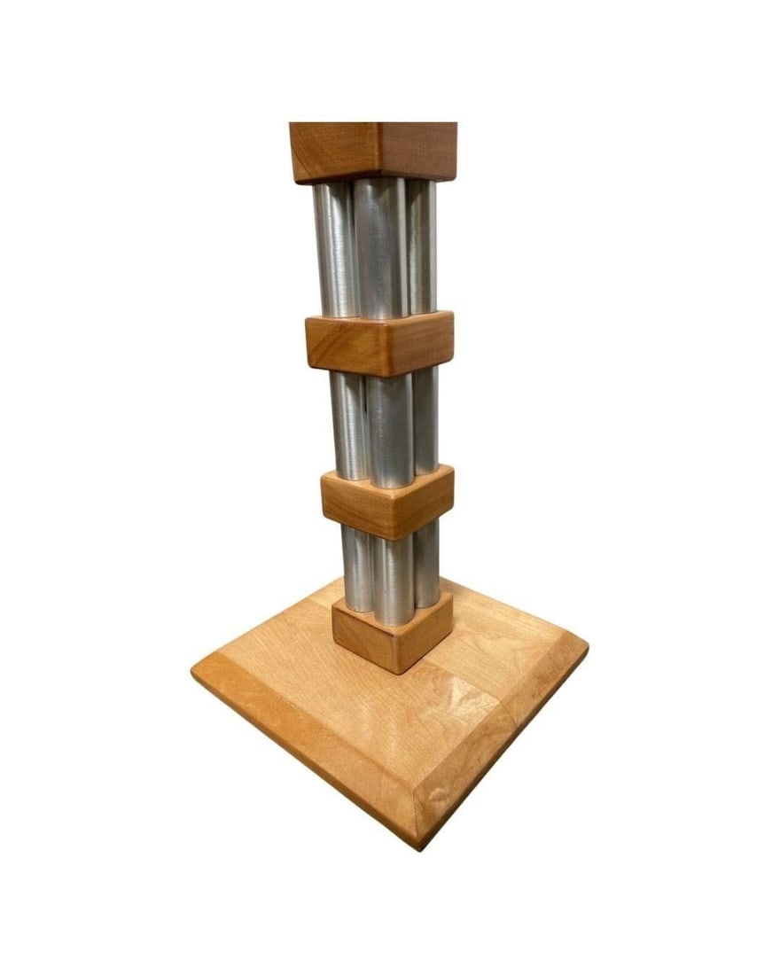 Mid-Century Modern Chrome Blond Maple Stacked Torchiere Floor Lamp - 16