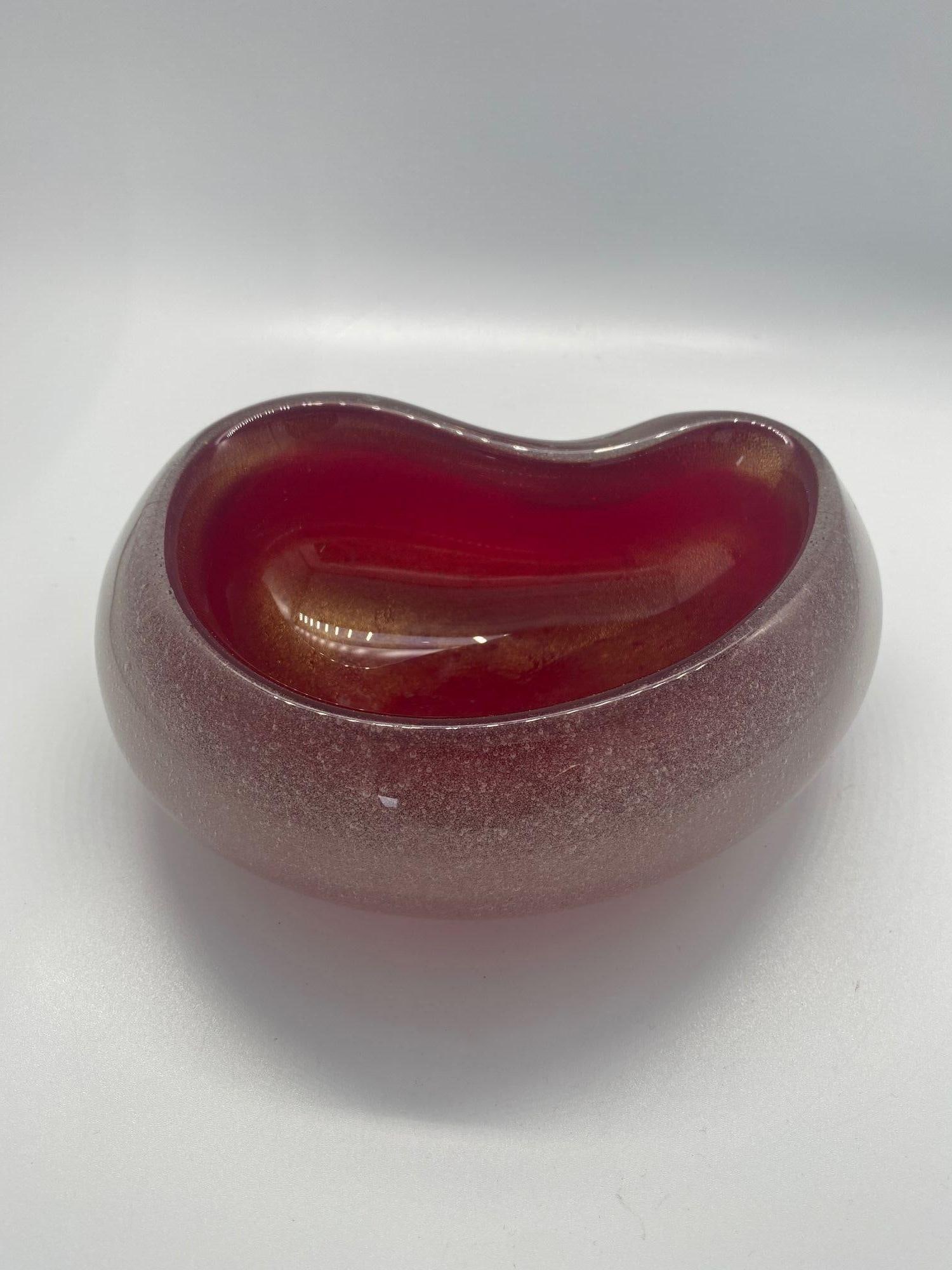 Handblown Cherry Red Biomorphic Kidney Murano Glass Ring Tray - 14