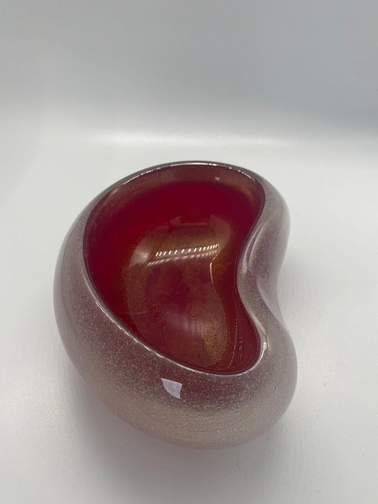 Handblown Cherry Red Biomorphic Kidney Murano Glass Ring Tray - 9