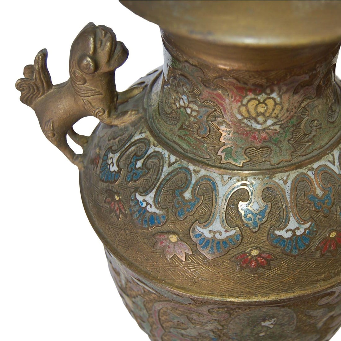 Bronze Chinese Cloisonne Table Lamp with Foo Guard Dogs - 12