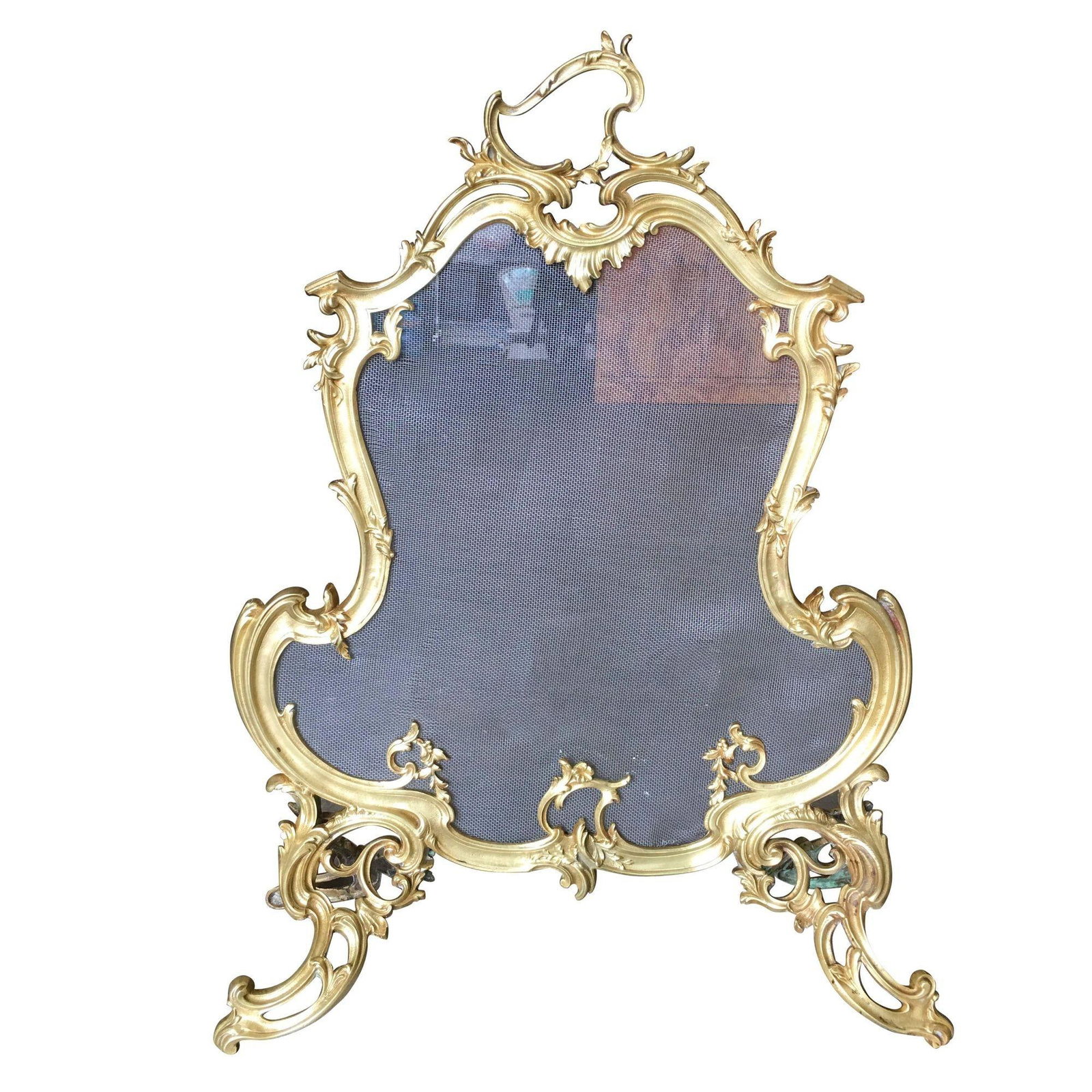 Art Nouveau Brass Fireplace Tool Set, Screen, Andiron, and Log Bucket Set - 18