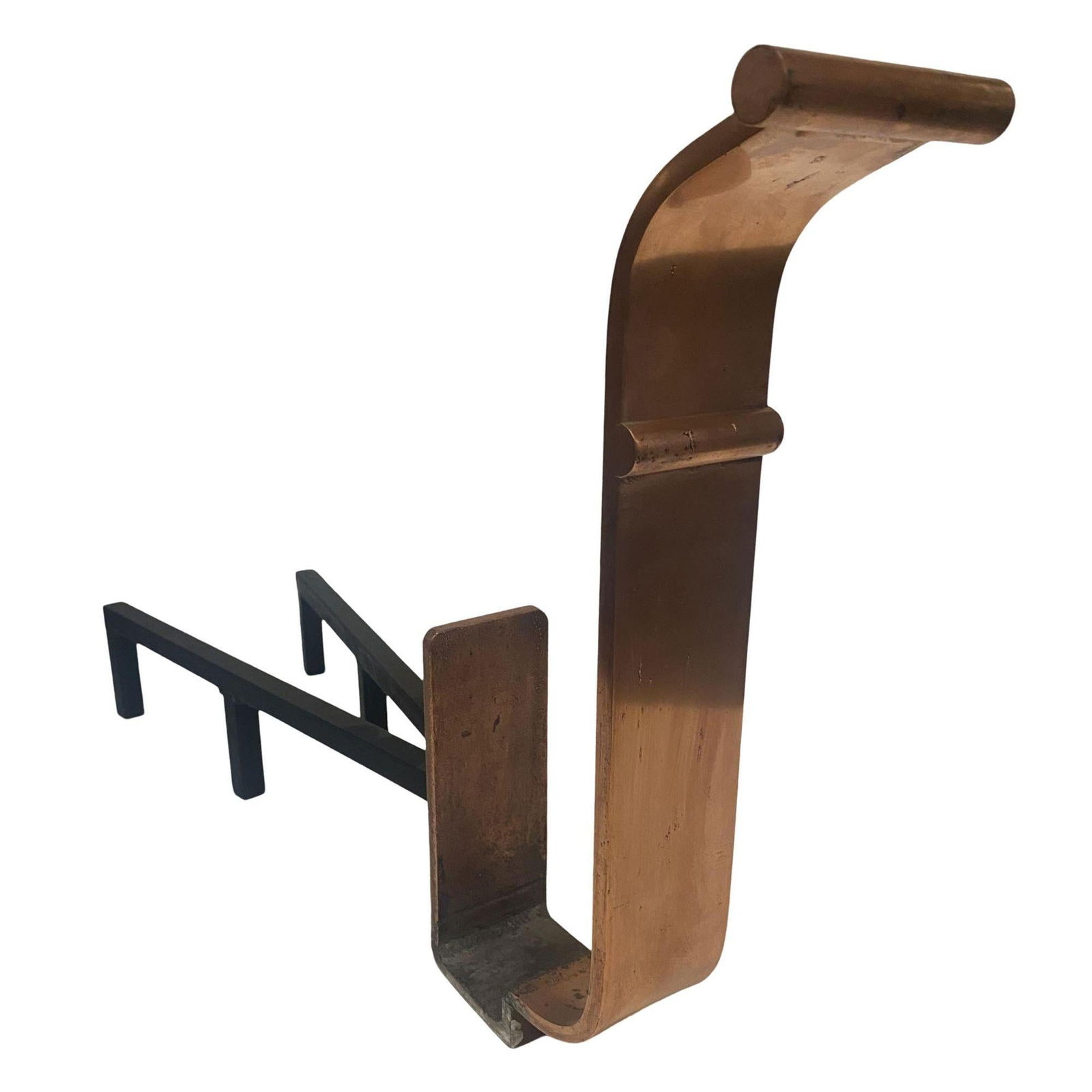 High Style Art Deco Modernist Copper and Iron Firedogs / Andirons , Pair - 16