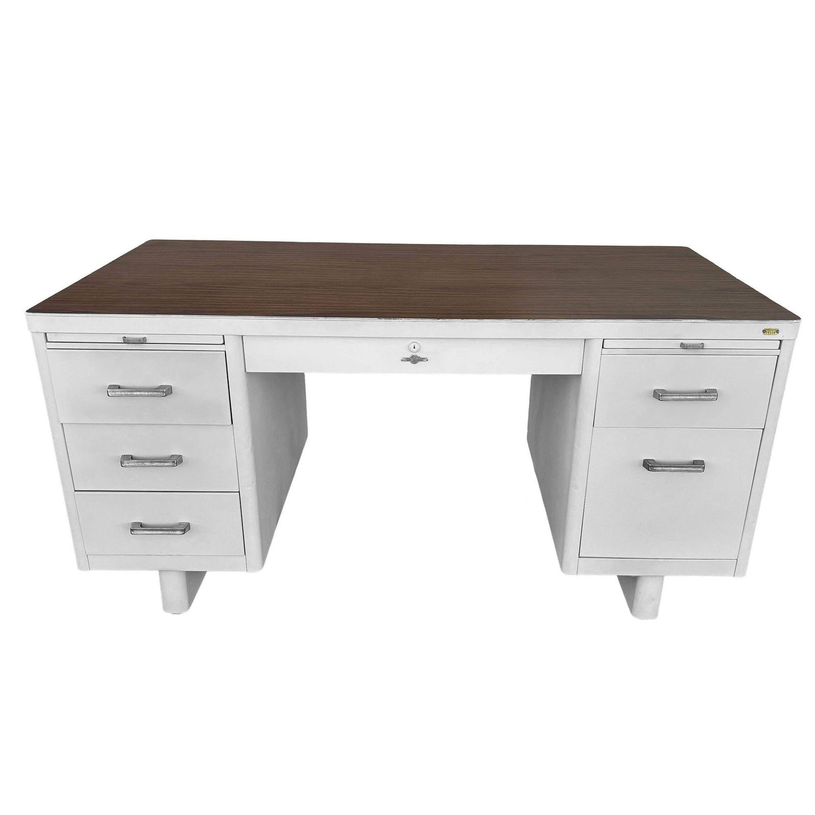 Mid Century White Steel Tanker Des w/ Formica Top by Globe-Wernicke - 17