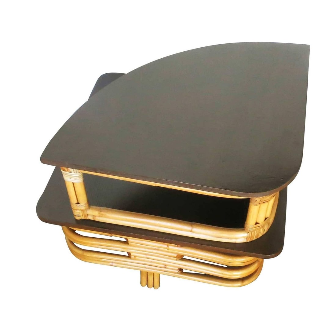 Restored Stacked Rattan & Mahogany Corner Side Side Table - 11