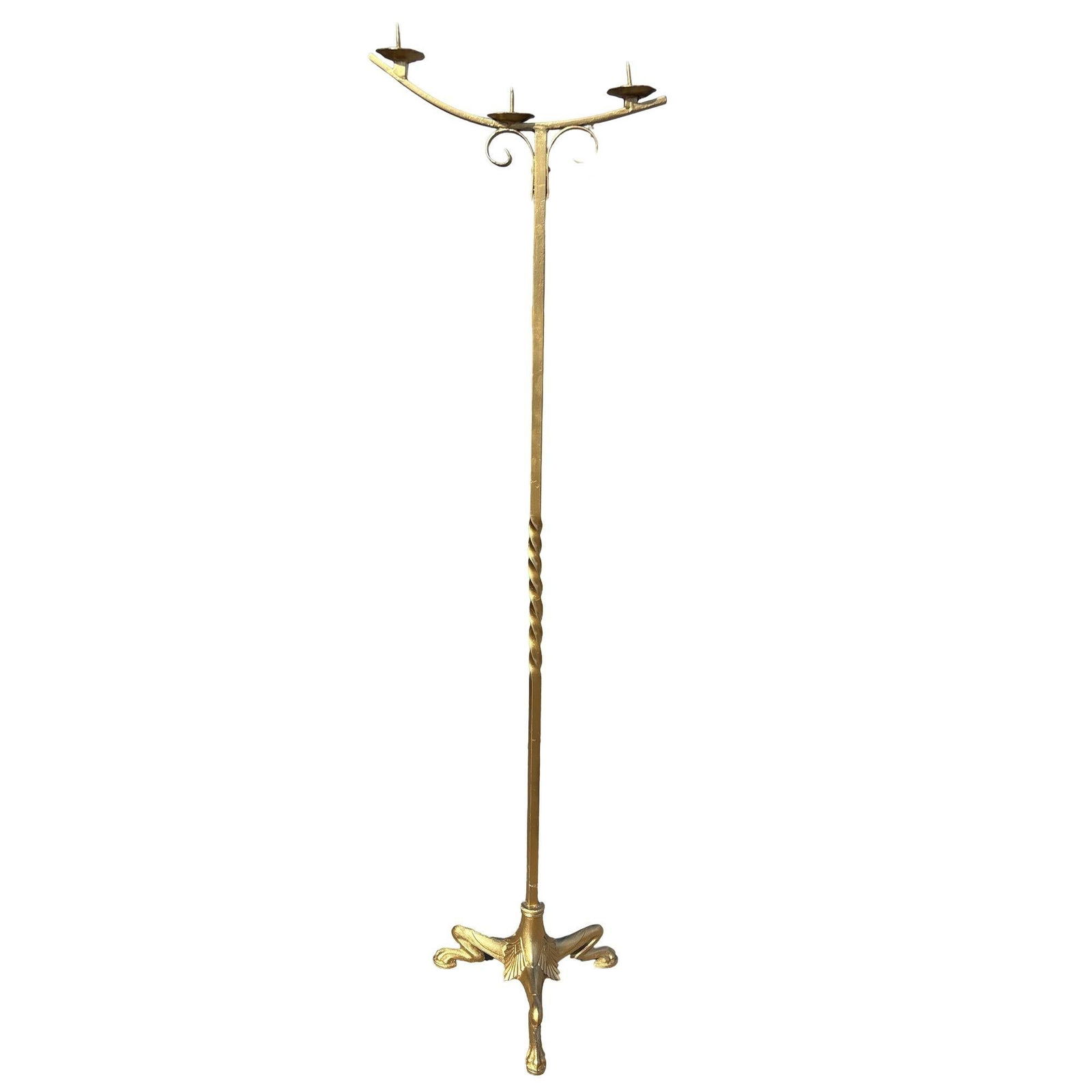 Hollywood Regency Brass-tone Floor Standing Candelabra w/ Claw-foot Base, Pair - 8