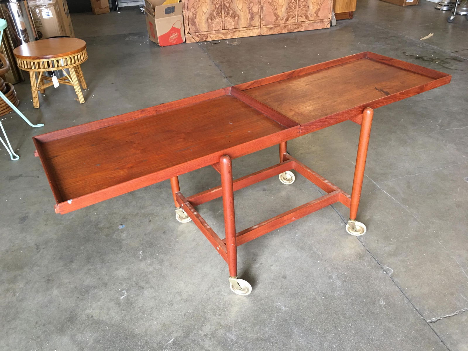 Poul Hundevad Attributed Danish Modern Expanding Rolling Bar Cart - 13