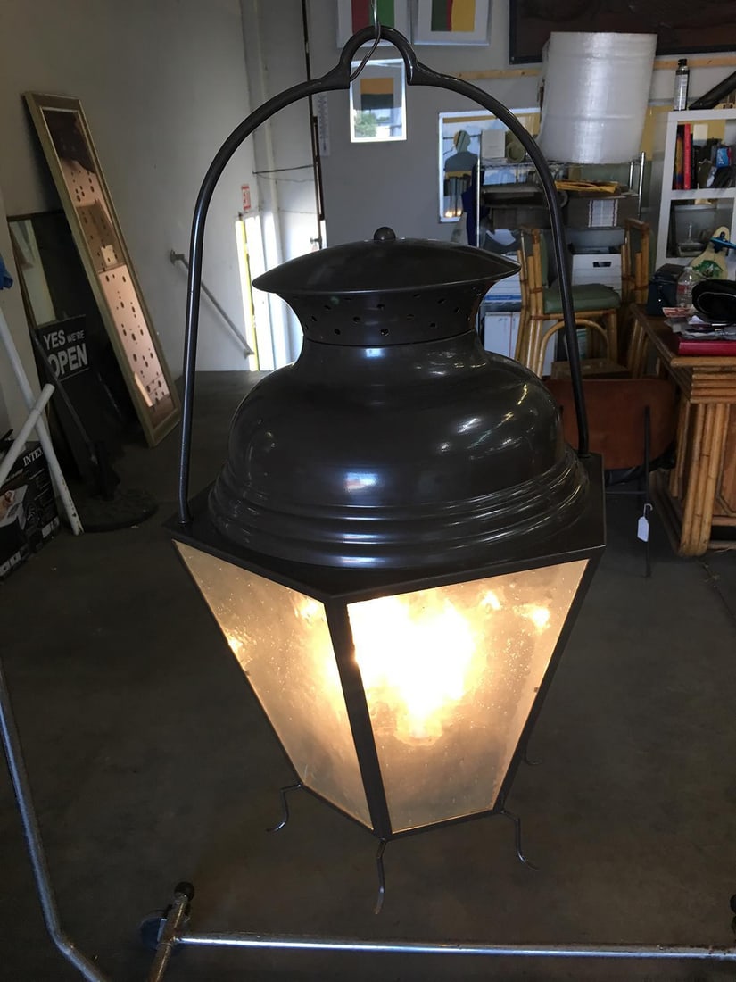 Large Octagon Bronze 4-Light Lantern Chandelier with Handle - 14