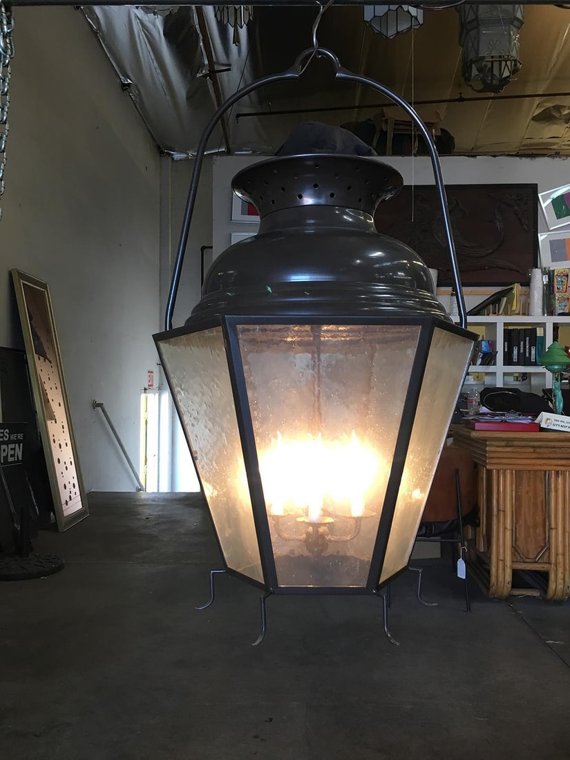 Large Octagon Bronze 4-Light Lantern Chandelier with Handle - 18