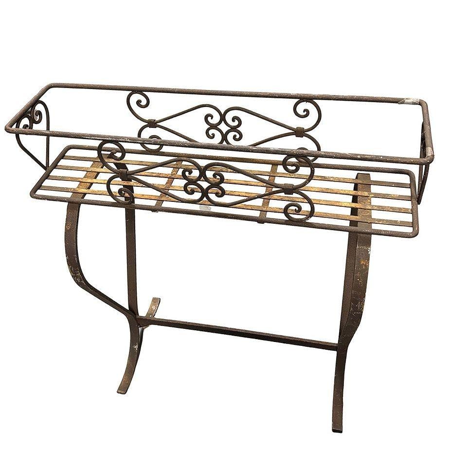 Mid-century Wroght Iron Scrolling Trestle Style Elevated Planter Stand - 2