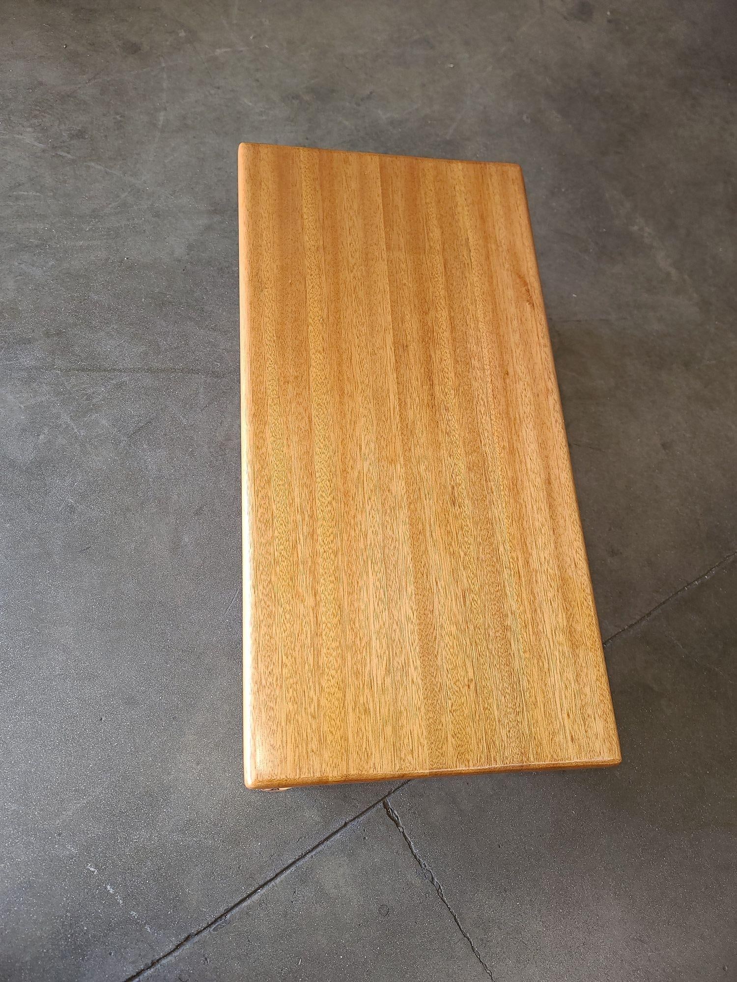 Restored Two-Tier Rattan Coffee Table with Mahogany Top & Pole Bottom - 12