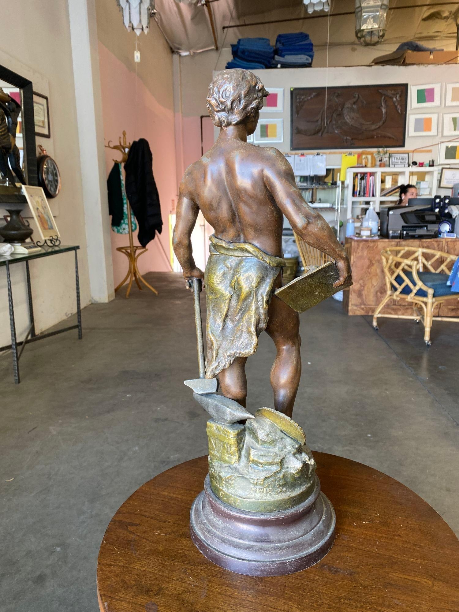 French "Le Travail" Hammership Spelter Sculpture by Francois Moreau, Circa 1900 - 10