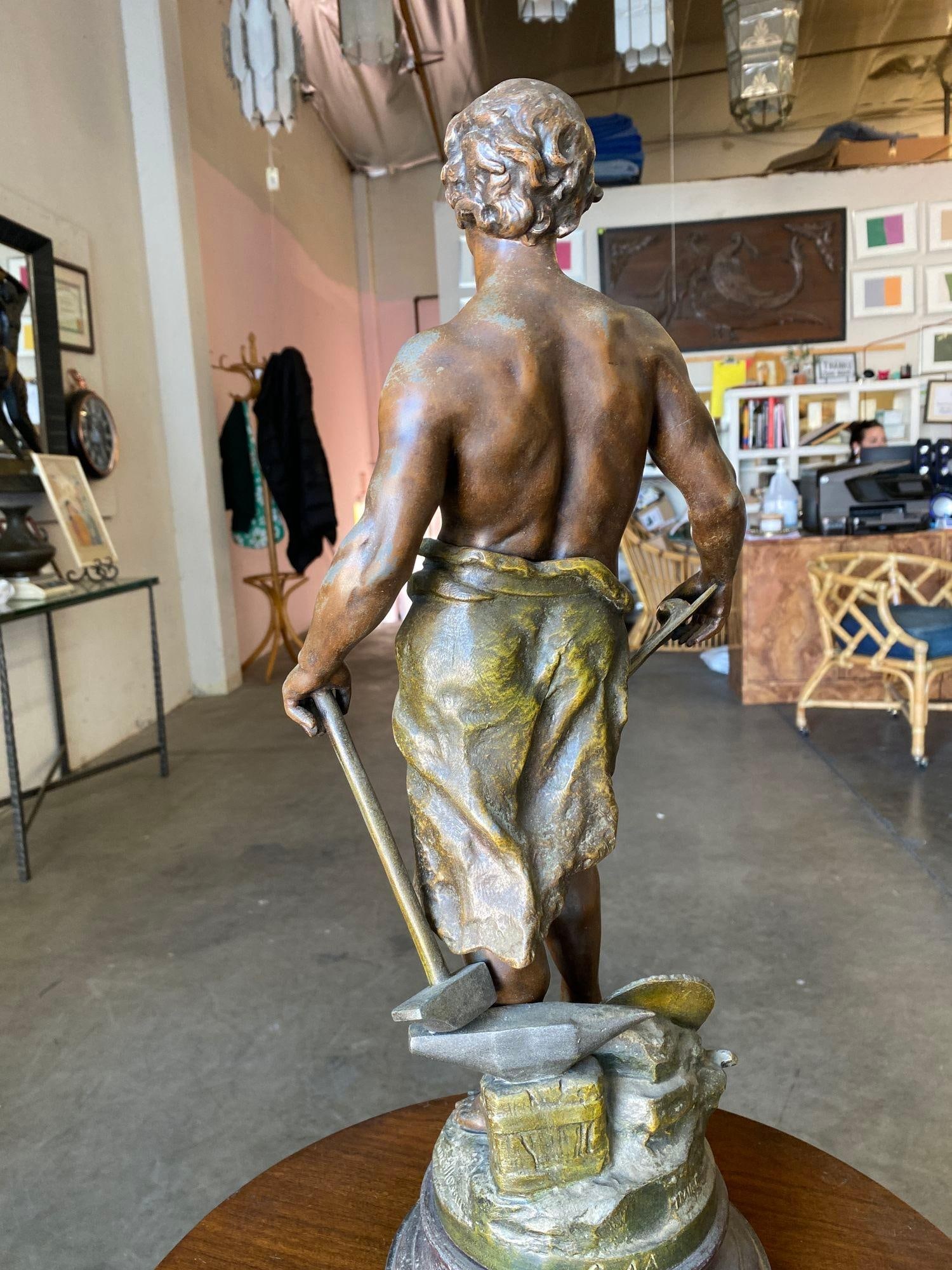 French "Le Travail" Hammership Spelter Sculpture by Francois Moreau, Circa 1900 - 11