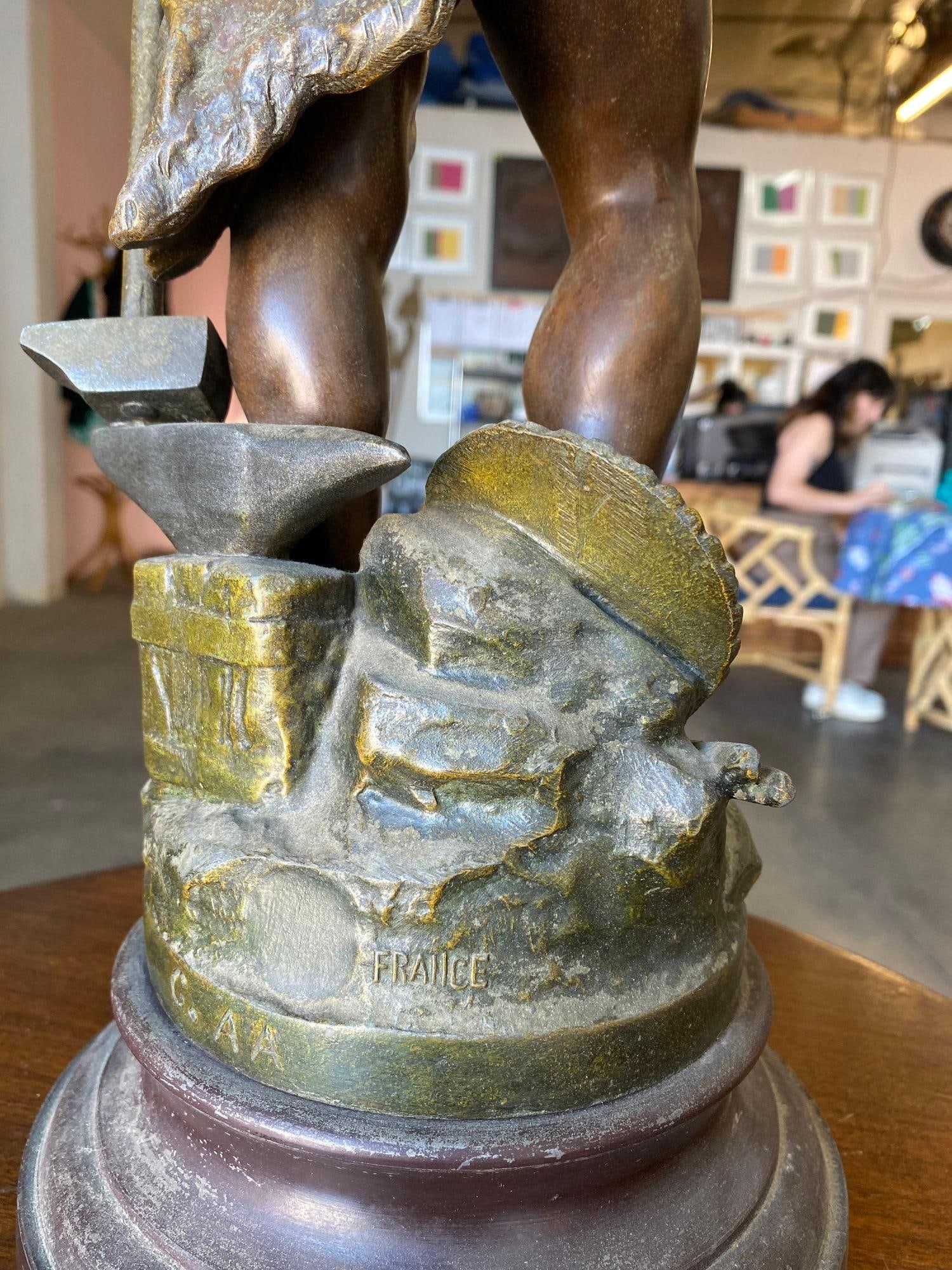French "Le Travail" Hammership Spelter Sculpture by Francois Moreau, Circa 1900 - 12