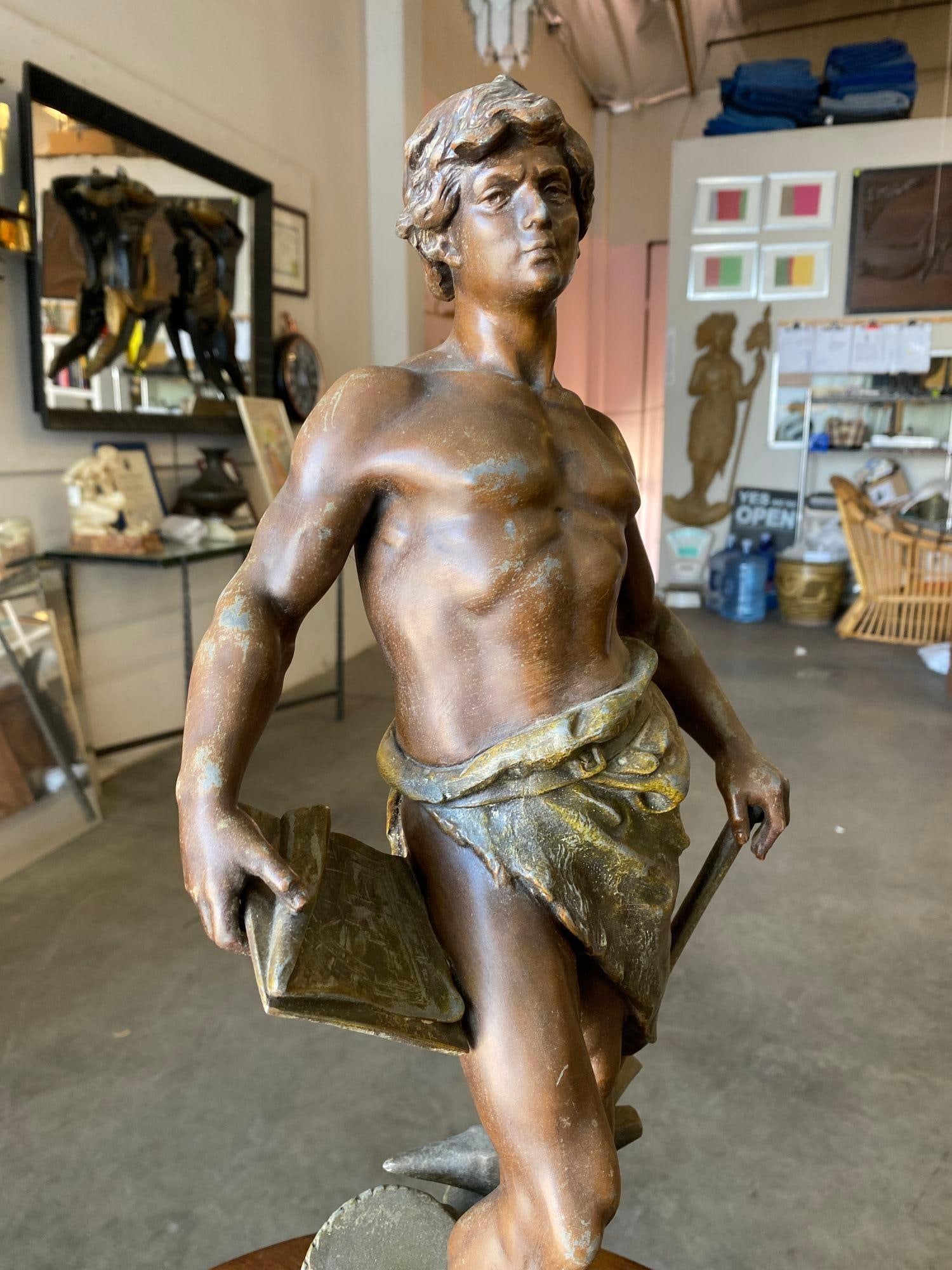 French "Le Travail" Hammership Spelter Sculpture by Francois Moreau, Circa 1900 - 5